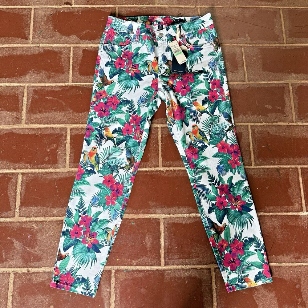 Tommy Bahama Jungle Floral Skinny Low Rise Jeans Women’s Multicolor Palm Print 8